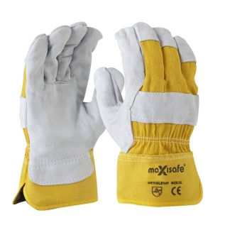 Maxisafe Grey Split Palm Yellow Cotton Glove GLE147