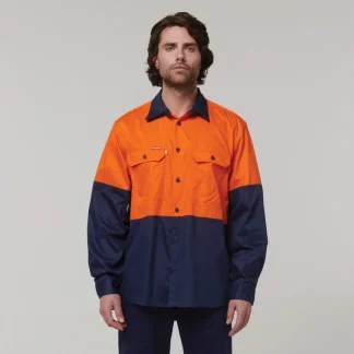 Hard Yakka Core Hi-Vis Long Sleeve 2-Tone Vented Cotton Shirt Y07950